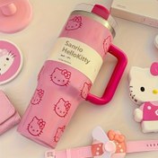 Resim Sanrio 1 Adet, Büyük Kapasiteli Hello Kitty Yalıtımlı Tutacaklı Tumbler - 40oz Paslanmaz Çelik Bardak Kapağı ile, Yaz ve Kış İçin Mükemmel Su İçme Kabı, Seyahat için Temel Aksesuar 