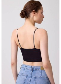 Resim Cottonhill Siyah Pamuklu İnce Askılı Kadın Crop Top Büstiyer Siyah 