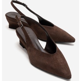 Resim Luvishoes Rosella Kahverengi Süet Mini Dolgu Kadın Topuklu Ayakkabı 
