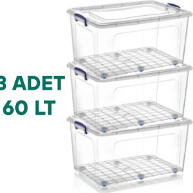 Resim 60 Lt Kapaklı Oyuncak Saklama Kutusu 3’lü Set - Tekerlekli Kilitli Bpa Içermez Çocuk Odası Organizer 
