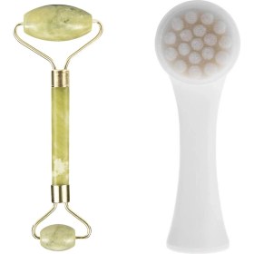 Resim Uravas Store 2'li Set Çift Taraflı Cilt Temizleme Fırçası ve Yeşim Taşı Çift Taraflı Cilt Masaj Aleti (5528 