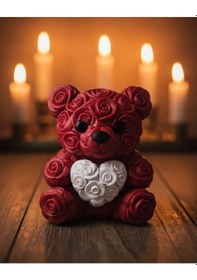 Resim Mey İthalat 3d Kalp Ayıcık 10 Cm Gül Detaylı Dekoratif Hediye Obje 