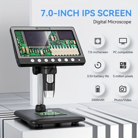 Resim inskam 7-Inch 10-1200X Zoom Dijital Mikroskop 8 Ayarlanabilir LED Işıkla, HD Fotoğraf ve Video Mikroskobu, PC Uyumlu, İngilizce, Pil ve USB Güçlü, Eğitim Araştırması, Madeni Para Değerlendirmesi, Biyolojik Keşif ve Lehimleme İçin 
