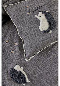 Resim Ecocotton Migala Bebek Nevresim Takımı Organik Pamuk Müslin Nakışlı Gri 100 x 150 CM 