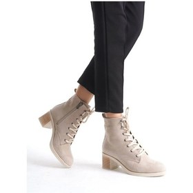 Resim Lena Bağcıklı Fermuarlı Ortopedik Taban Topuklu Süet Kadın Bot Tt - Ten Ten 