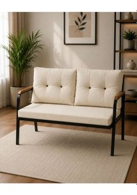 Resim Teras Balkon Bahçe Ve Kafe İçin Modern İkili Koltuk Kir İtici Kumaş Bej 