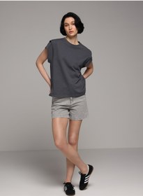 Resim Colin's Mom Fit Yüksel Bel Düz Kadın Grey Denim Jean Şort 