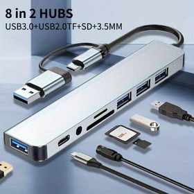Resim SB 3.0 Hub/USB-C Hub Adaptörü, SD/TF Kart Okuyucu USB 3.0, USB 2.0, TF/SD, 3.5mm Arayüz, 5V Çalışma Gerilimi, USB Güçlü - Yüksek Hızlı 5Gbps Veri Transferi, Alüminyum Alaşım Docking İstasyonu Laptoplar ve Telefonlar için Uygun 