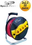 Resim Spech Power Sertifikalı Seyyar Kablo 3,2 x 30 Metre Bakır Kablo 4 Prizli Makaralı Kablo 