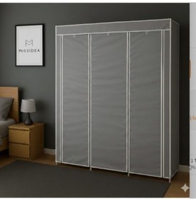 Resim Missidea Xtra Yandan Portatif Bez Dolap Metal İskeletli Askılı Raflı Kumaş Gardırop Gri Gri 