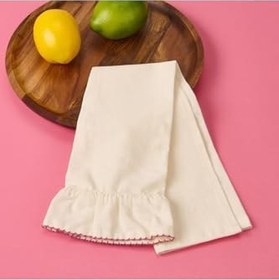 Resim Dikişli Fırfırlı Kurulama Bezi - Ekru/Kırmızı - 30X50 Cm 