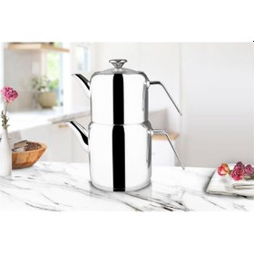 Resim Çelik Çaydanlık Takımı Silindir Model Metal Saplı Çelik 