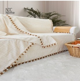 Resim Dnc Home Tekstil Ndchome Buldan Dokuması Keten Ponponlu Koltuk Örtüsü 170 x 220 