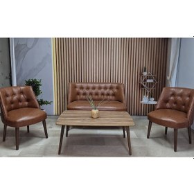 Resim Azra Mobilya Deri Çay Seti Koltuk Takımı + Sehpa - Oturma Grubu - Cafe Mobilya - Ofis Mobilya - Balkon Mobilya Kahverengi 