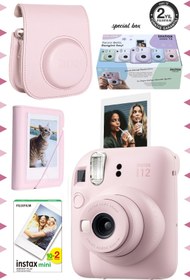 Resim Fujifilm Instax mini 12 Pembe Fotoğraf Makinesi-20'lu Film-Mini Albüm ve Deri Kılıf Seti 