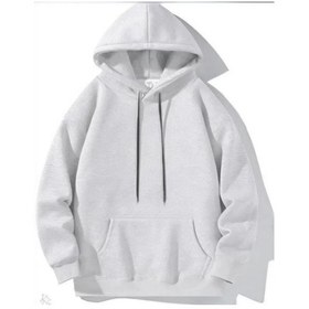 Resim Basic Dokulu Kadın Günlük Stil Melanj Grisi Kapüşonlu Hoodie Swea Gri 2XL 
