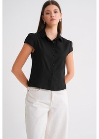 Resim Mixray 4698 Kadın Ay Kol Fit Pensli Gömlek Siyah 