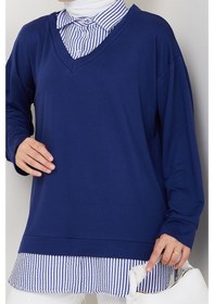 Resim Bestenur Gömlek Yaka Oysho Tunik 1612 - Lacivert Lacivert 