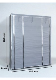 Resim Bez Dolap Ruba Çift Yandan Raflı Portatif Gardırop Güçlendirilmiş Pvc Profil Gri Gri 