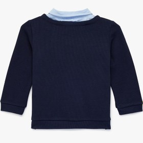 Resim Erkek Bebek Pamuklu Nakışlı Uzun Kollu Gömlek Yaka Detaylı Yılbaşı Temalı Sweatshirt 