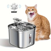 Resim 1 adet Hareket Sensörlü Kedi Su Dağıtıcısı - Ultra-Sessiz USB Şarj Edilebilir Otomatik Pet Su Çeşmesi, Görünür Su Düzeyi Penceresi ile, Kapalı Kediler için Paslanmaz Çelik Tasarım, Modern Pet Aksesuarı, Şık İnşaat 