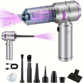 Resim 16000Pa Güçlü Emişli Şarj Edilebilir Elektrikli Süpürge, 2000mAh*3 Büyük Kapasiteli Pil, Kablosuz El Tipi Araç Vakumu, 100W Yüksek Performanslı Fırçasız Motorlu Toz Toplayıcı Hava Temizleyici 4’ü 1 Arada Taşınabilir Mini Üfleyci Ev Ofis Dış Mekan Kafe İçin 