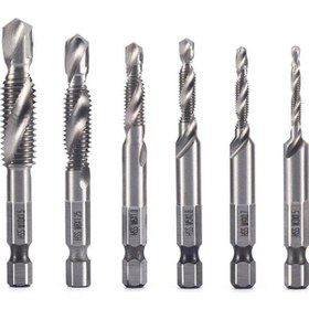 Resim Tenfowee Hss 4341 Beyaz Uzun Tip 6'lı Set M3-m10, Üçlü İşlev: Delme, Taplama, Tırnak Kaldırma, Plastik Poşetli, Altıgen Saplı Metrik Kompozit Tap 