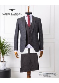 Resim Fabio Cassel Slim Fit Mono Yaka Çift Yırtmaçlı Astarlı Takım Elbise Yelekli Füme 