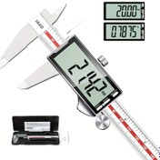 Resim LCD ekranlı endüstriyel dijital kaliper - Takı, mikrometre ve ölçüm aleti için yüksek hassasiyetli inç/milimetre ölçüm aracı, paslanmaz çelik metal yapısı, pil ile çalışan (düğme hücre) 