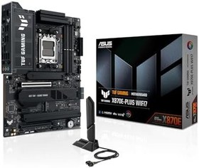 Resim ASUS TUF GAMING X870E-PLUS WIFI7 AMD X870 AM5 DDR5 8000 HDMI 2xUSB4 4x M2 USB3.2 WiFi 7 + BT AURA RGB 2.5Gbit LAN ATX 16+2+1+1 Güç Aşamaları, Çift USB4, Gelişmiş AI Bilgisayarları için Hazır Anakart 