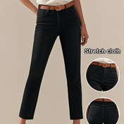 Resim Kadınlar İçin 2025 Yeni Esnek Dar Kesim Kısa Boy Siyah Kot Pantolon, Yüksek Bel Karın Kontrollü Cepli Leggingler, Yıkanmış Denim Pantolon, Temel Kadın Giyimi, Rahat İş ve Ofis Kıyafeti, Düz Renk Alt Giysi 