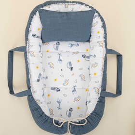 Resim Babynest ve Yastık - Çift Taraflı - Koyu Mavi Petek - Mavi Canlılar 