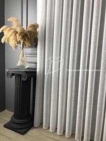 Resim Tül Perde Simli Keten Işıltılı Tül Etek Kurşun Sarımlı (1 e 2.5 Normal Pile Sıklığı) 450 x 270 Ekru 