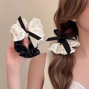 Resim 2 adet Zarif Vintage Dantel Kurdele Saç Bağları - Siyah Paspaslı Scrunchy Saç Bantları, Kumaş, Kadınlar için Mükemmel Topuz ve Atkuyruğu Stilleri, Saç Aksesuarları|Vintage Dantel Tasarımı|Zarif Paspaslı Kurdele 