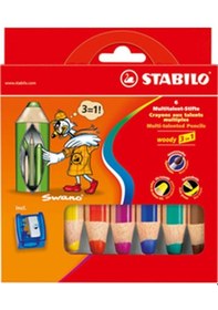 Resim Stabilo Woody Kuru Boya 3in1 6 Renk + Kalemtraş 