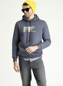 Resim Koyu Antrasit Kapüşonlu İçi Polarlı Baskılı Pamuklu Sweatshirt 