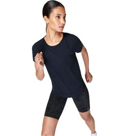Resim Sweaty Betty Breathe Easy Sleeve Top Kadın Siyah Koşu Tişört 