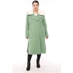 Resim Lady Sharm Natural Kaşmir Astarlı Boynu Vizon Kaban Mint Yeşili 