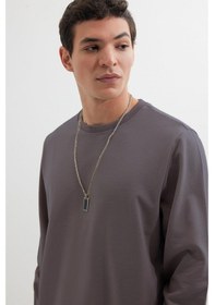 Resim Tudors Erkek Relax Fit Rahat Kesim %100 Pamuk 2 İplik Bisiklet Yaka Koyu Gri Sweatshirt-41521 Koyu Gri 