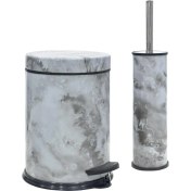 Resim Siliwax Beyaz Mermer -2 Li Set Pedallı Çöp Kovası ve Wc Klozet Fırça Seti 