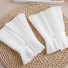 Resim 1 Çift Kadın - Düğmeli Fırfır Detaylı Kolluk Manşet - Şık 3D Dantel Süslemeli, Esnek Olmayan Yumuşak Kumaş, Elde Yıkama/Kuru Temizleme, Resmi ve Günlük Giyim için, Zarif Bluz Manşetleri, İnce İşçilik, Moda Tutkunları İçin Aksesuar 