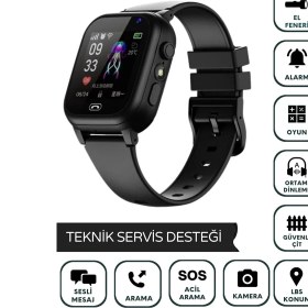 Resim Çocuklar Için Sım Kartlı Akıllı Takip Saati, Lbs Konumlu, Siyah Renk 