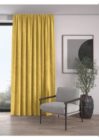 Resim Kadife Dokulu Ekstrafor Büzgülü Acem Lale Sarısı Yüksek Kalite Fon Perde Tek Kanat Acem Lalesi Sarısı 