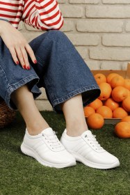 Resim Gönderi(R) Gönderi R Kadın Beyaz Bağcıklı Dolgu Taban Hakiki Deri Sneaker Ddza80742215 Beyaz 