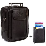 Resim Siyah Çelik Kasalı Telefon Bölmeli El Ve Omuz Çantası Ve Kartlık 