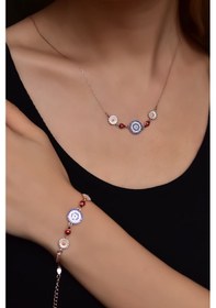 Resim Papatya Silver 925 Ayar Gümüş Rose Kaplama Papatya Uğur Böceği Nazar Kolye ve Bileklik Set 