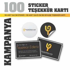 Resim 100 ADET Sticker ve Teşekkür Kartı FIRSATI - 5x5 Sticker - 5.5x7.5 Teşekkür Kartı / 200 
