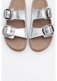 Resim Luvishoes Luvi Shoes Ovesta Gümüş Hakiki Deri Çift Bantlı Kadın Terlik Gümüş 