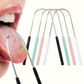 Resim Rahat Tutma Saplı Paslanmaz Çelik Dil Kazıyıcı - Ağız Bakımı Aracı, Yeniden Kullanılabilir 1/2 Paket 