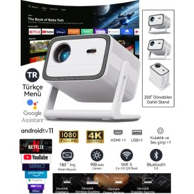 Resim Wanbo Vali 1 900 ANSI Lümen Android TV Dahili Stand Projeksiyon Cihazı 
